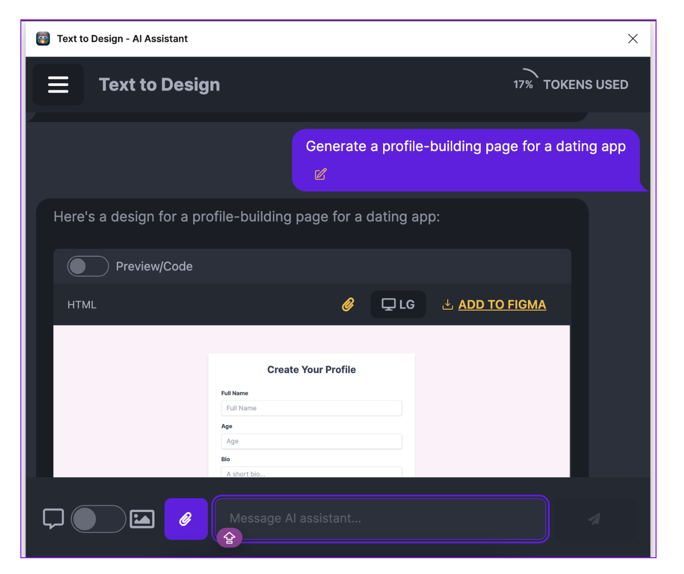 How to make the most of Figma AI: the best features, functions and plugins 33 Screenshot of text to design AI assistant in Figma