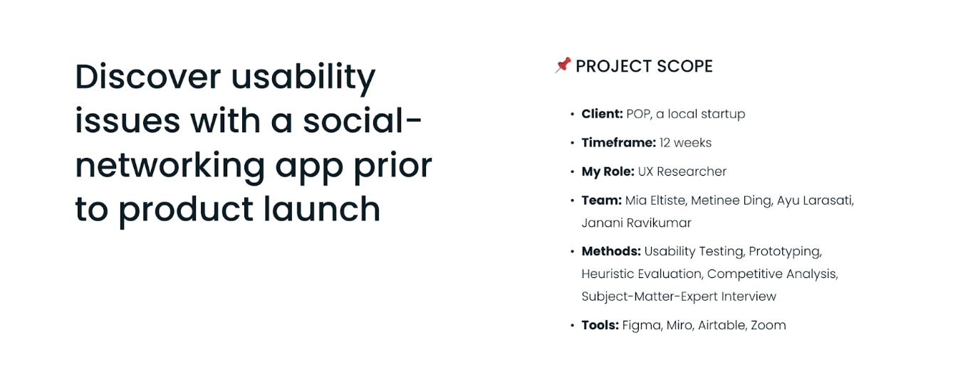 5 UX research project examples to inspire your portfolio 12 Screenshot of project plan for POP app