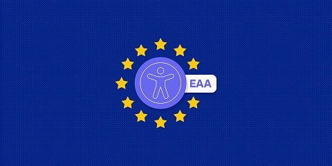EAA accessibility icon surrounded by EU stars, representing European Accessibility Act compliance.