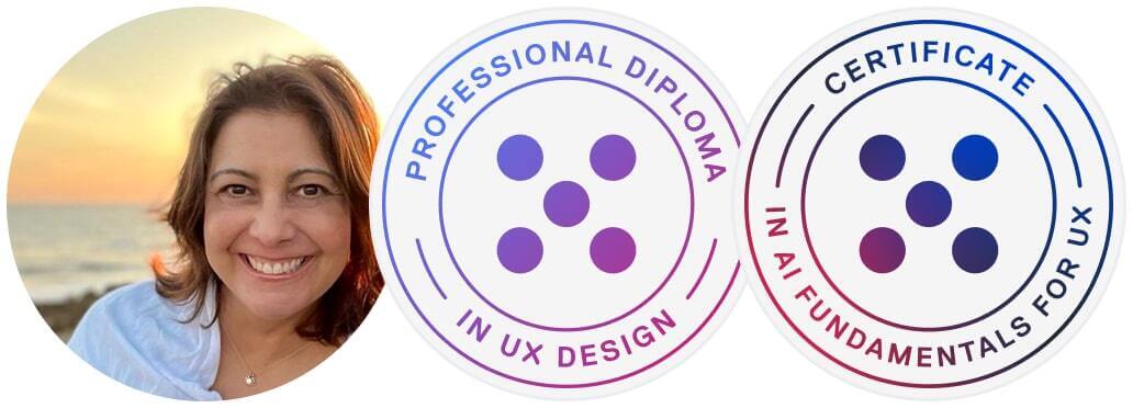 Breaking into UX: 2025 success stories 4 Janis Underwood with course badges