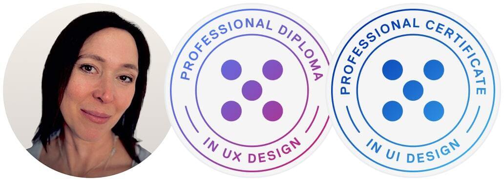 Breaking into UX: 2025 success stories 5 Paula Rimmer with course badges