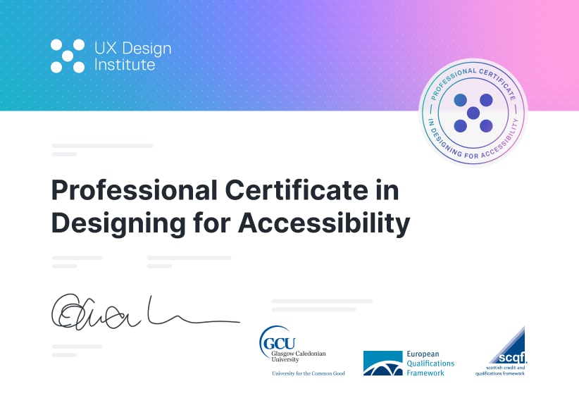 Designing for Accessibility certificate