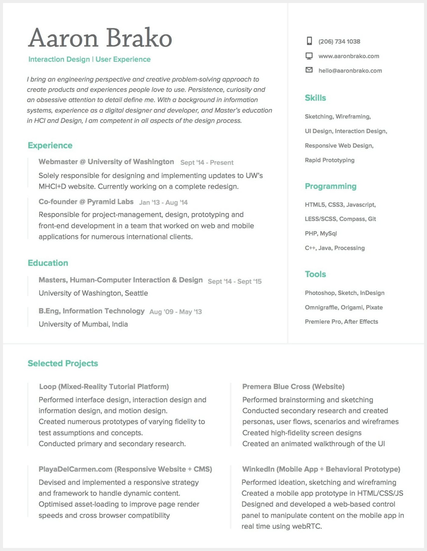 Useful UX designer CV templates (and cover letters too) 2 Aaron Brako CV