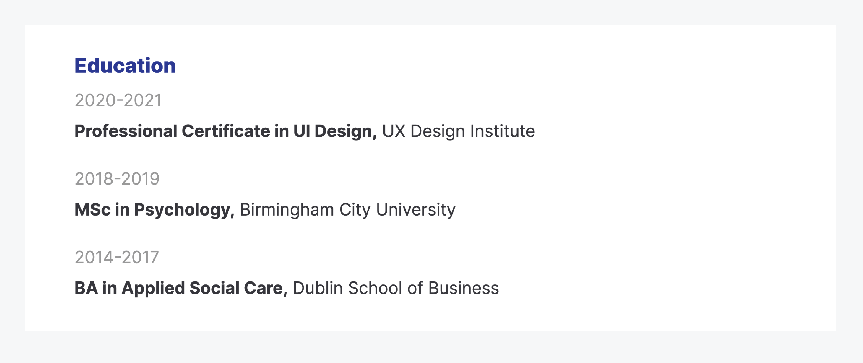 How to write a UI designer CV: Template and best practices 6 CV template education