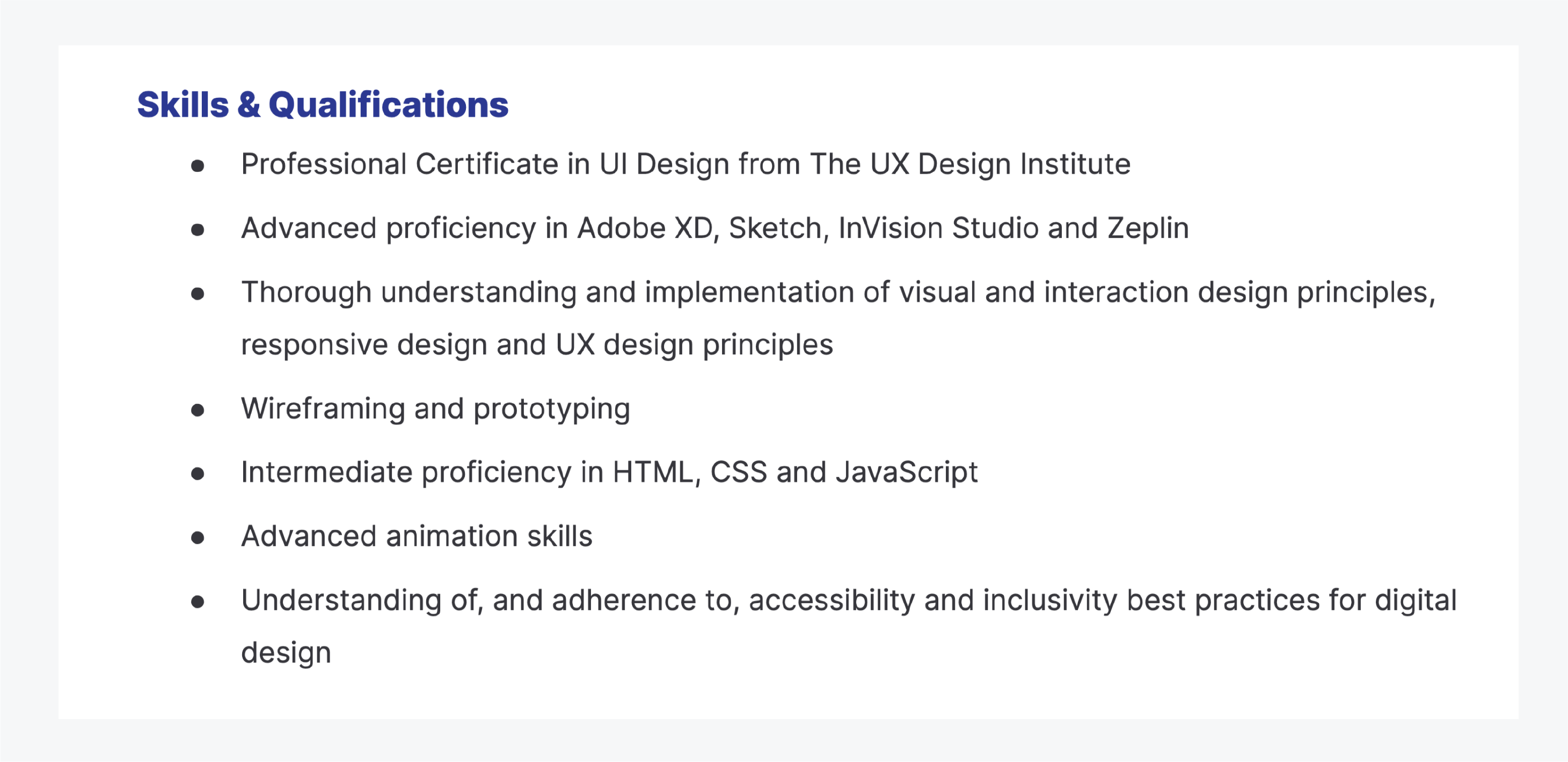 How to write a UI designer CV: Template and best practices 5 CV template skills