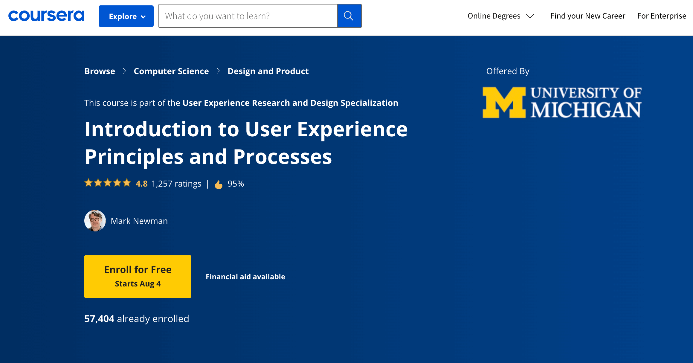 8 of the best free UX design courses in 2025 3 University of Michigan’s Introduction to User Experience Principles and Processes on Coursera