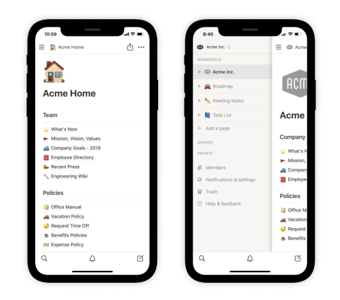 The ultimate guide to mobile app design: Follow these UI principles & best practices 3 Notion app screenshot