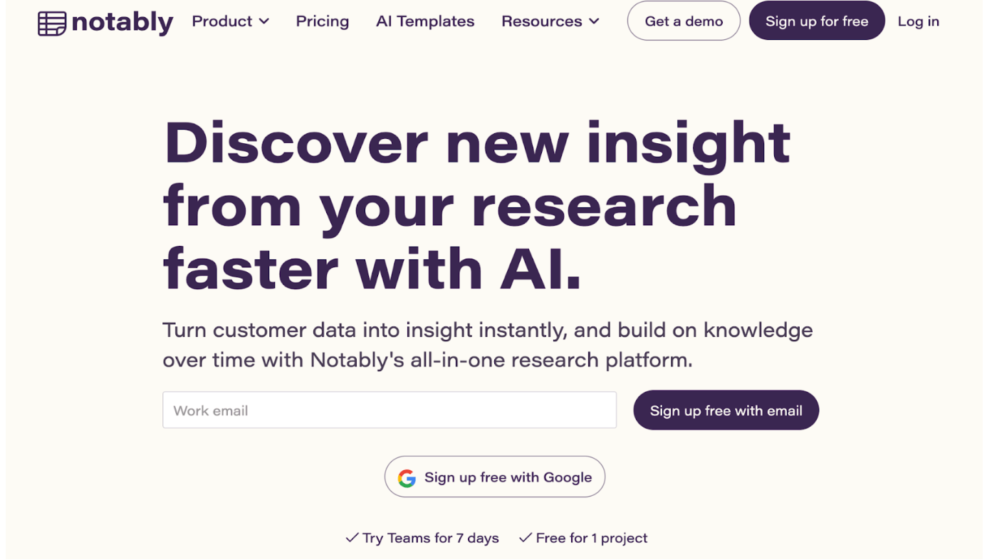 Top AI UX research tools: How to power up your user research 5 screenshot of notably