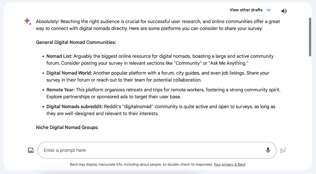 What is Gemini AI (formerly known as Bard AI) and how can you use it to become a better UX designer? 6 Screenshot of Gemini responding to a research-related prompt