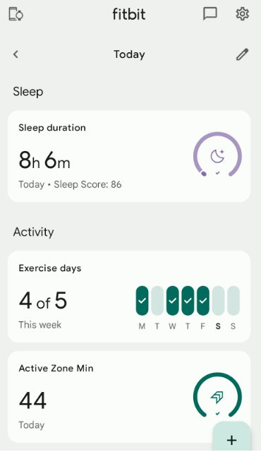 The ultimate guide to card design for UI (with examples) 4 Screenshot of FitBit app