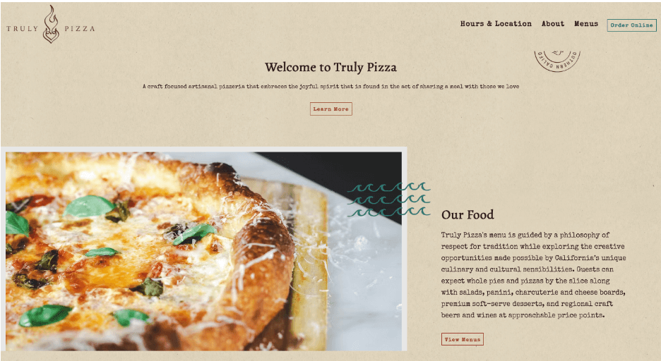 10 content design examples to take inspiration from 3 Screenshot of the Truly Prizza website homepage