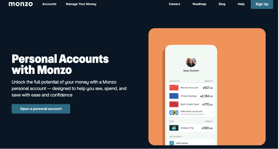 10 content design examples to take inspiration from 6 Screenshot of the personal account page on the Monzo website