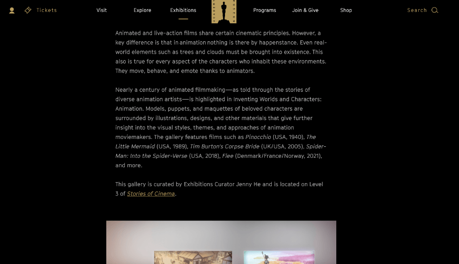 10 content design examples to take inspiration from 9 Screenshot of the exhibit page on the Academy Museum website