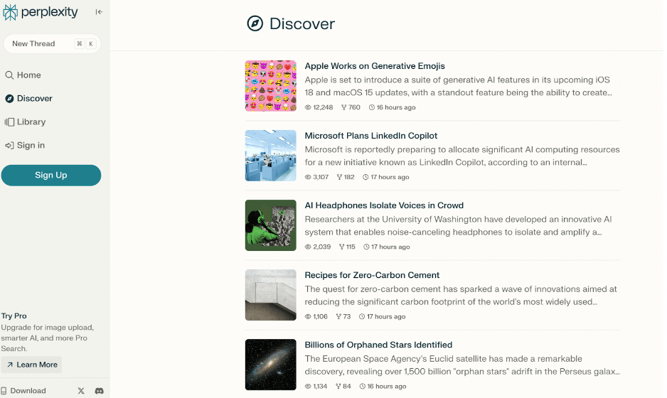What is Perplexity AI and how can you use it in the design process? 6 Perplexity AI showing the Discover feature