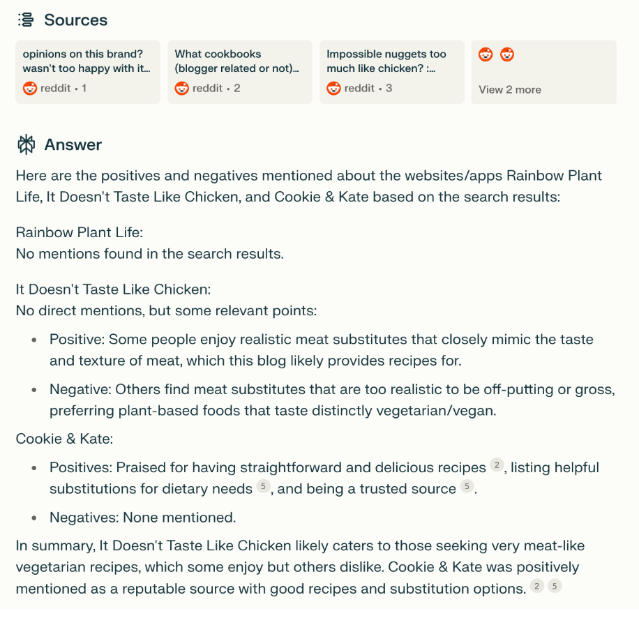 What is Perplexity AI and how can you use it in the design process? 19 Perplexity AI showing an analysis of user reviews sourced from Reddit