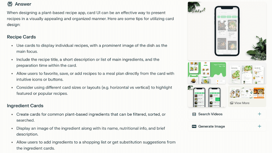 What is Perplexity AI and how can you use it in the design process? 22 Screenshot of Perplexity AI showing how to generate UI ideas