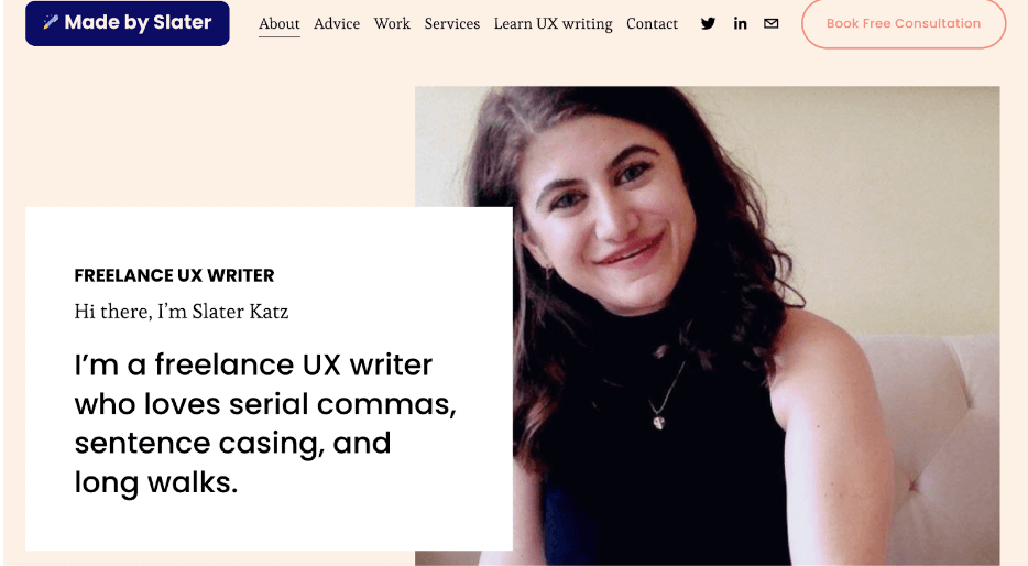 5 of the best UX writing portfolio examples (and how to create your own) 4 Screenshot of Slater Katz’s UX writing portfolio