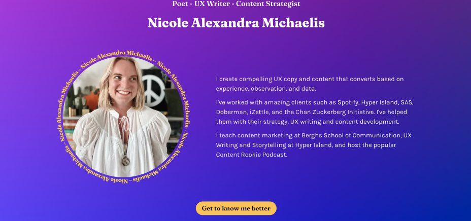 5 of the best UX writing portfolio examples (and how to create your own) 5 Screenshot of Nicole Alexandra Michaelis’ UX writing portfolio