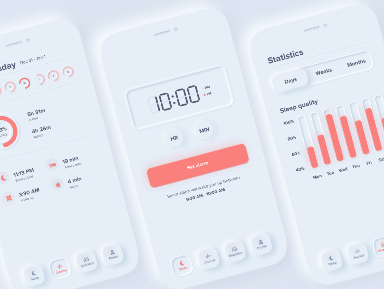 What is neumorphism in UI design? (And how to use it) 3 screenshot of the Sleep cycle app by Devanta Ebison