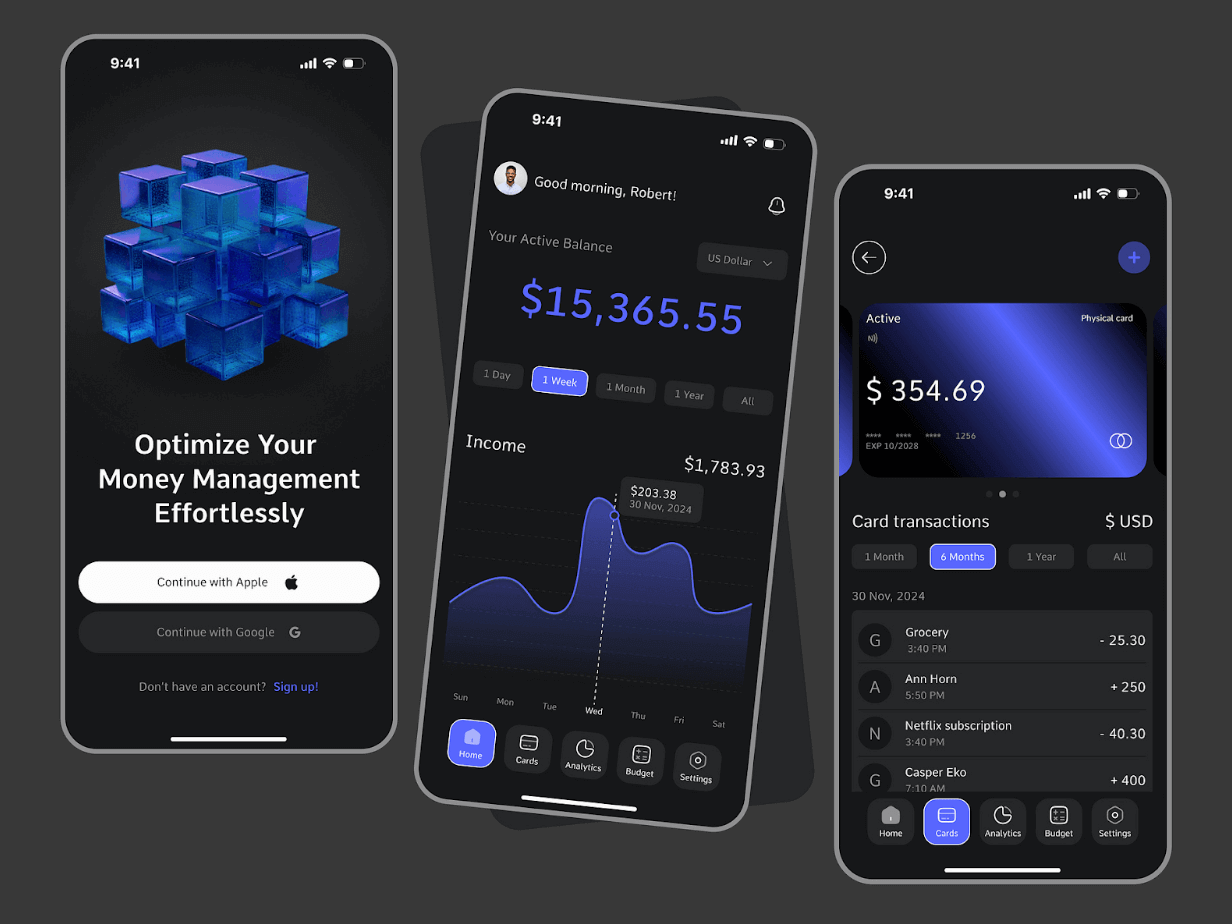 How to design for dark mode: a practical guide 4 A financial management app concept.