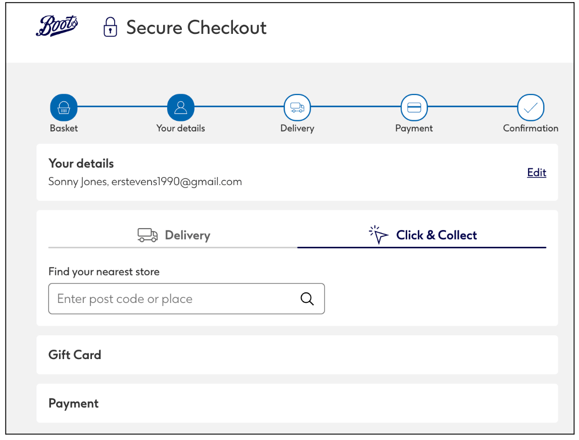 Your ultimate guide to form design (with tips, best practices, and examples) 3 Screenshot of Boots store website