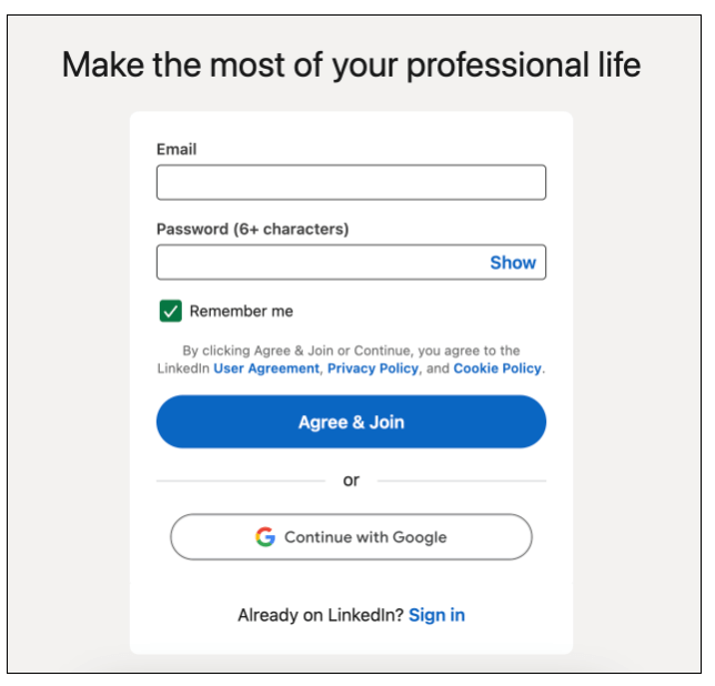 Your ultimate guide to form design (with tips, best practices, and examples) 9 Screenshot of LinkedIn account set up form