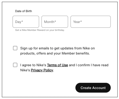 Your ultimate guide to form design (with tips, best practices, and examples) 10 Screenshot of the Nike's website account set form