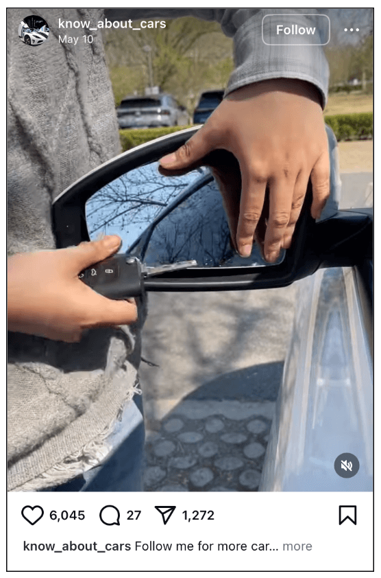 The importance of iconography in UI design 5 Close-up of a person using a car key to adjust or remove the side mirror of a parked vehicle.