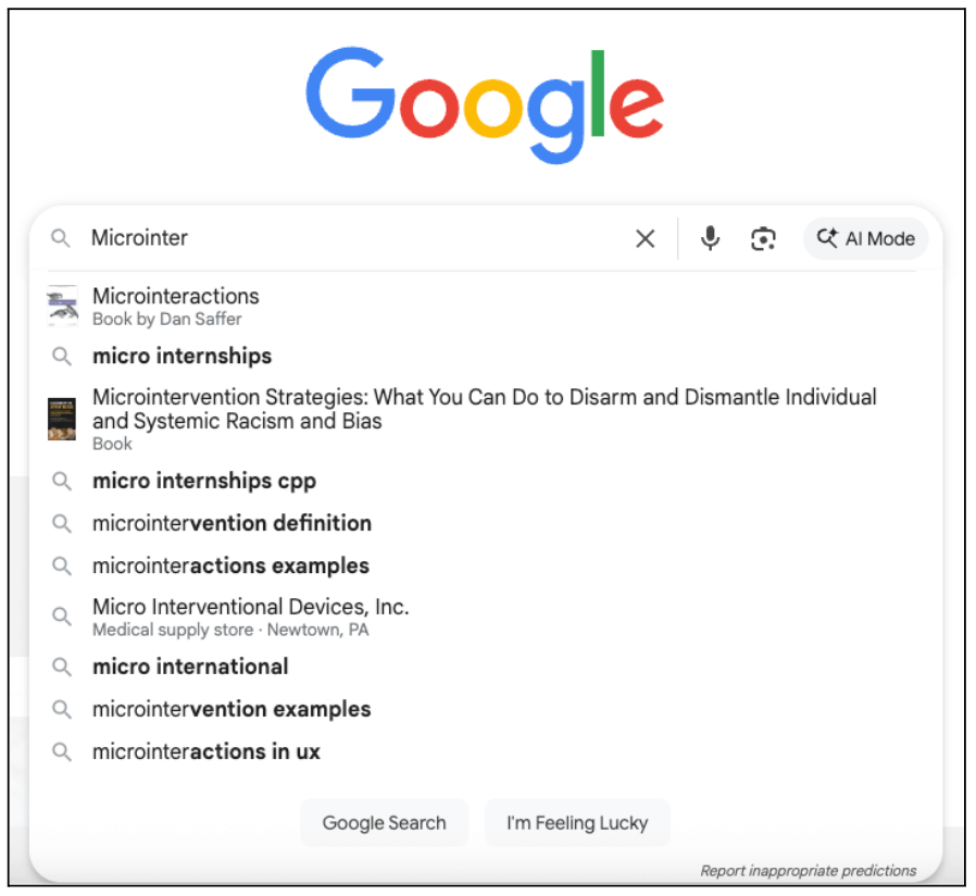 How to design micro-interactions: The small details that make a big impact 3 Visual showing Google search as an example of rules in micro-interactions