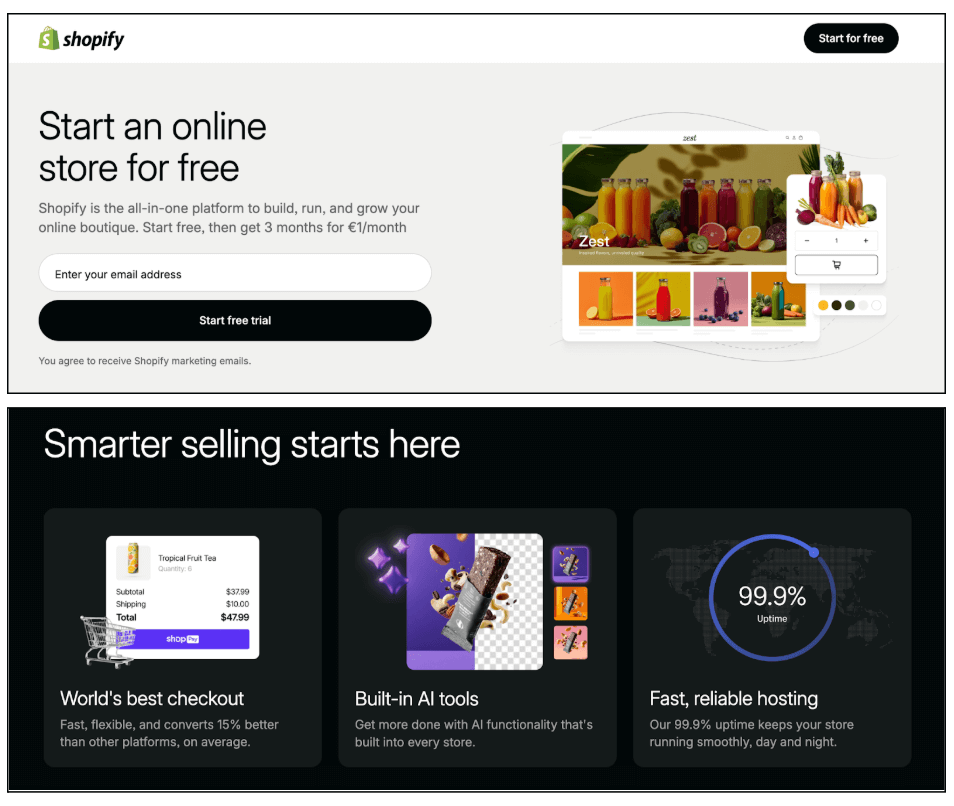 7 fundamental user experience (UX) design principles all designers should know in 2026 7 Shopify homepage showcasing accessible design, with clear visual hierarchy, high colour contrast, readable typography and well-defined buttons and sections, illustrating how accessibility-focused design makes content easy to distinguish, understand and use across devices and viewing conditions.