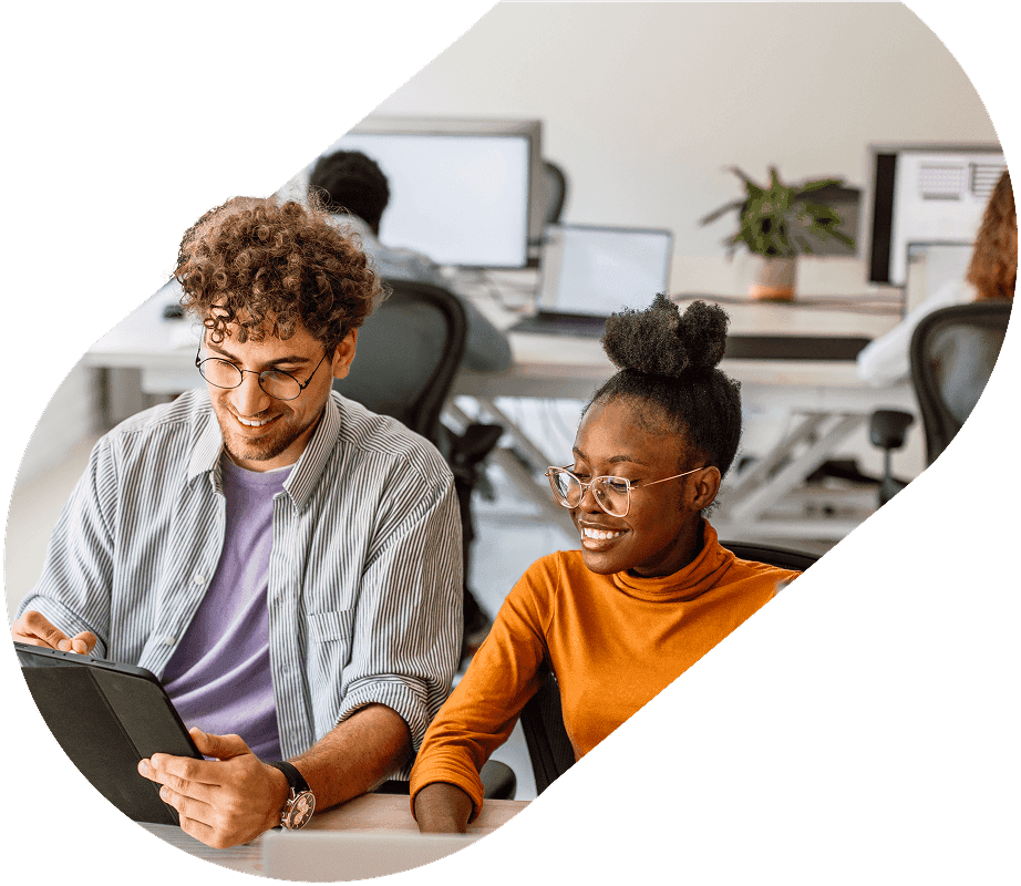 Two colleaugues colloborating on a project.